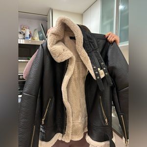 Zara leather fur coat